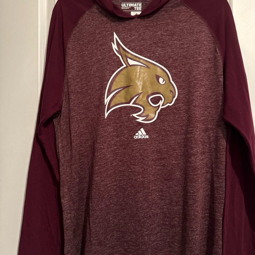 Texas State Bobcats Adidas Burgundy and Gold Long Sleeve T w/ hoodie sz L